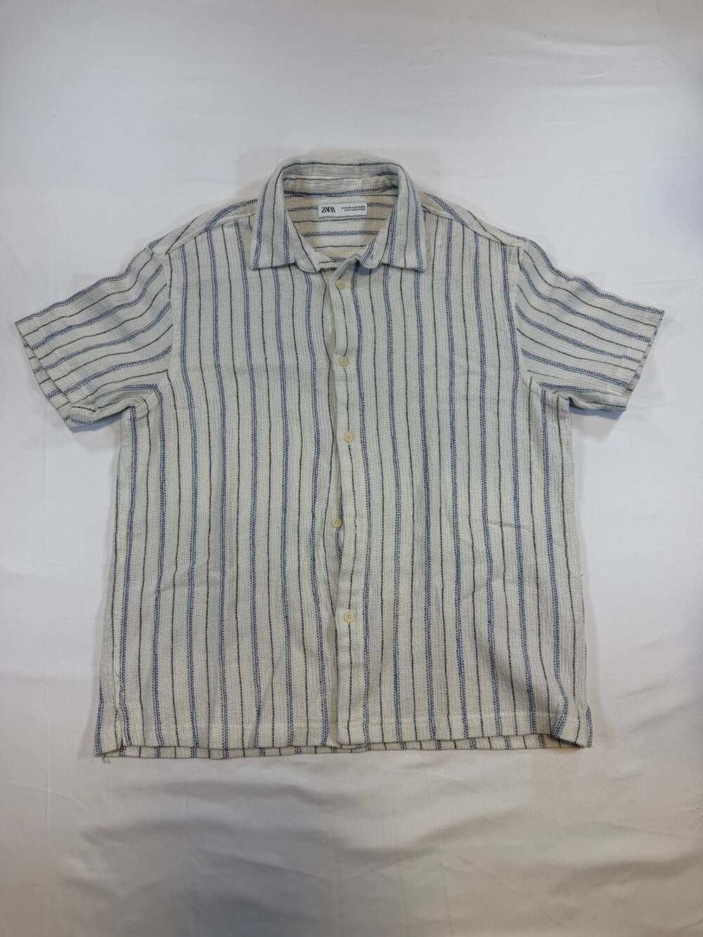 Zara Men's Striped Textured Short Sleeve Button Down Shirt Size XL